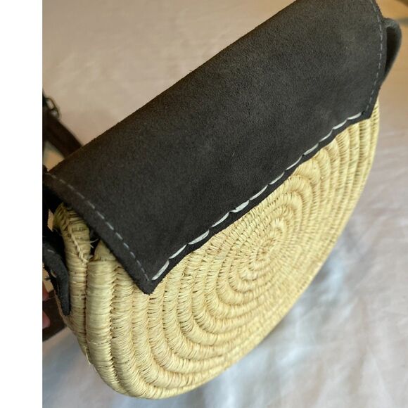 Handmade Raffia Rattan & Leather Moroccan Tassel Crossbody Banjo Shoulder Bag - Picture 3 of 12